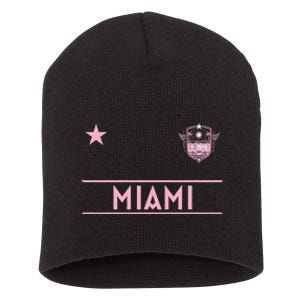 Miami Pink Palm Designer Badge Short Acrylic Beanie