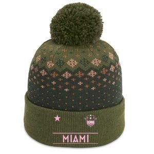 Miami Pink Palm Designer Badge The Baniff Cuffed Pom Beanie