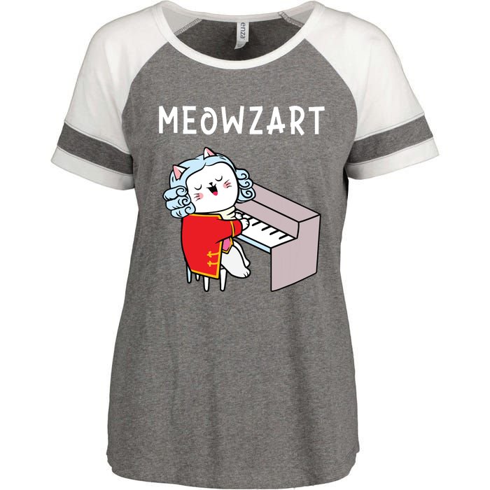 Meowzart Piano Player Pianist Classical Music Lover Enza Ladies Jersey Colorblock Tee