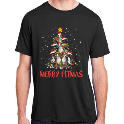 Merry Pitmas Pitbull Dog Ugly Christmas Sweater Tree Dogs Adult ChromaSoft Performance T-Shirt