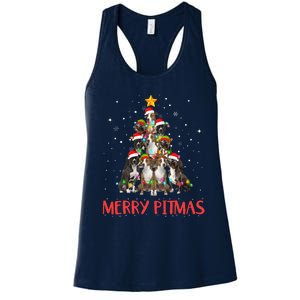 Merry Pitmas Pitbull Dog Ugly Christmas Sweater Tree Dogs Women's Racerback Tank