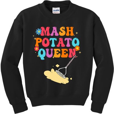 Mash Potato Queen Groovy Thanksgiving Dinner Gravy Funny Kids Sweatshirt