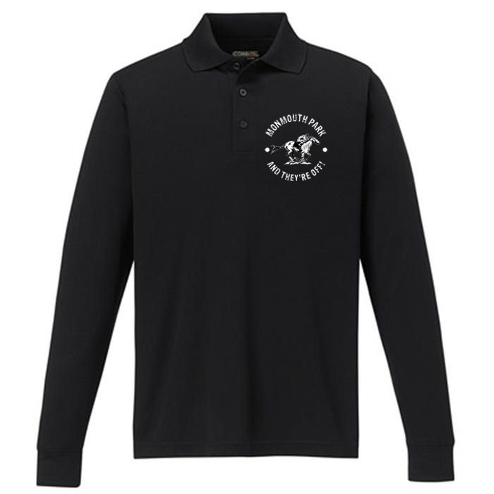 Monmouth Park Racetrack Horse Racing Fan Equestrian Nj Derby Performance Long Sleeve Polo