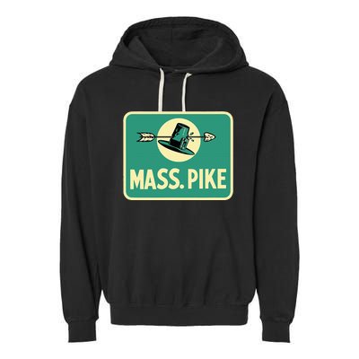 Mass Pike Road Sign Massachusetts Turnpike Route 90 Garment-Dyed Fleece Hoodie