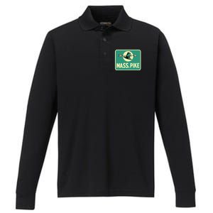 Mass Pike Road Sign Massachusetts Turnpike Route 90 Performance Long Sleeve Polo