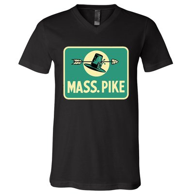 Mass Pike Road Sign Massachusetts Turnpike Route 90 V-Neck T-Shirt