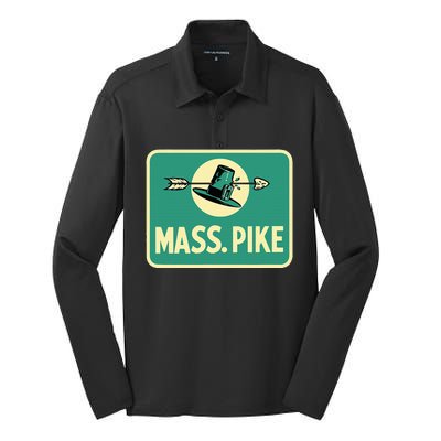 Mass Pike Road Sign Massachusetts Turnpike Route 90 Silk Touch Performance Long Sleeve Polo