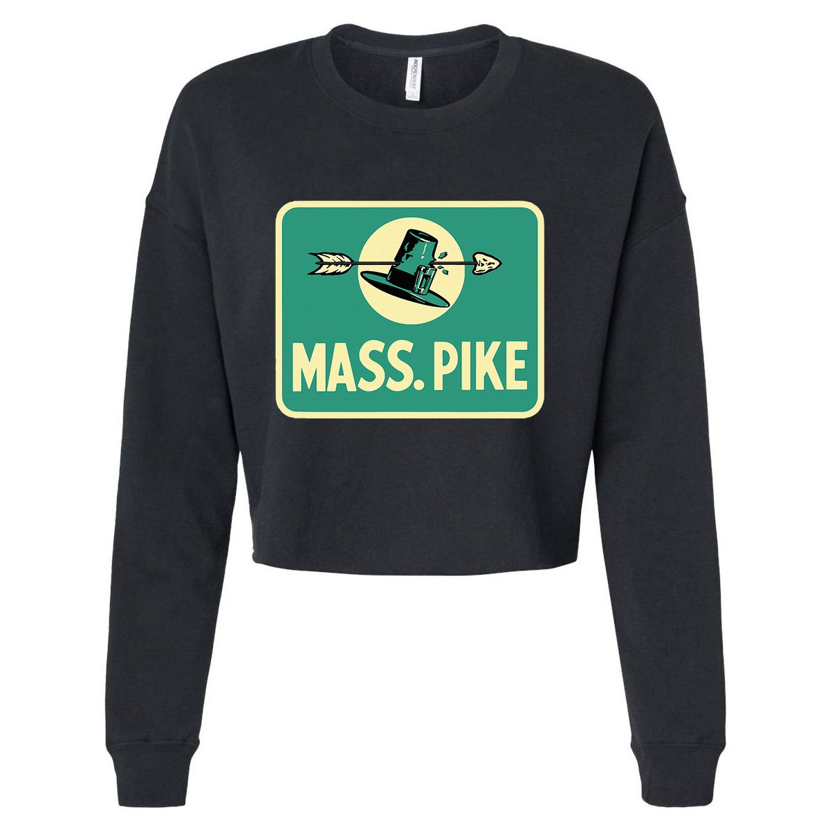 Mass Pike Road Sign Massachusetts Turnpike Route 90 Cropped Pullover Crew