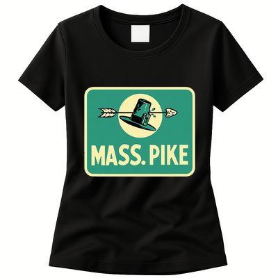 Mass Pike Road Sign Massachusetts Turnpike Route 90 Womens T-Shirt