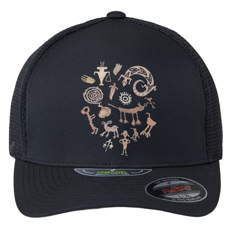 Multiple Petroglyphs! Rock Carvings. Flexfit Unipanel Trucker Cap