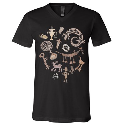 Multiple Petroglyphs! Rock Carvings. V-Neck T-Shirt