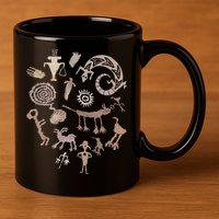 Multiple Petroglyphs! Rock Carvings. 11oz C Handle Ceramic Mug