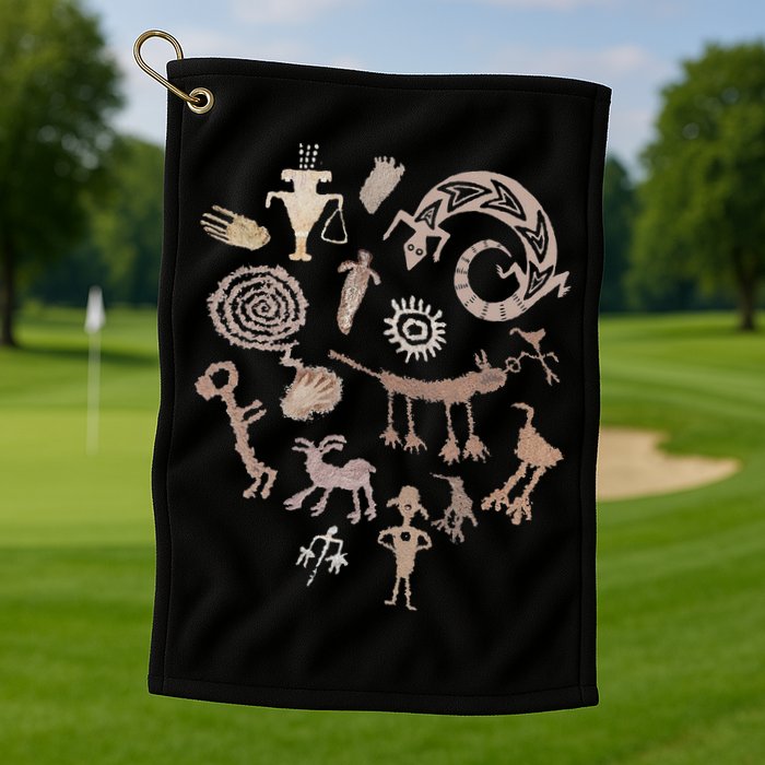 Multiple Petroglyphs! Rock Carvings. Golf Towel