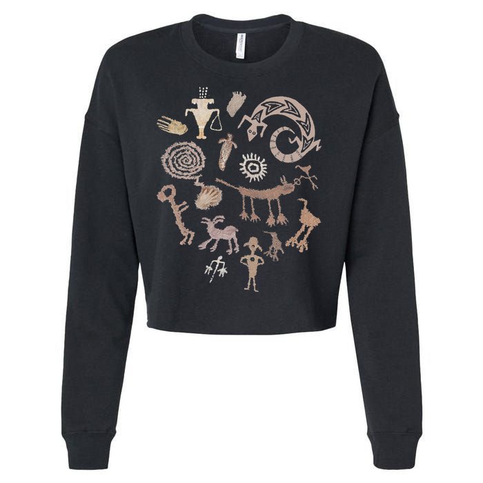 Multiple Petroglyphs! Rock Carvings. Cropped Pullover Crew