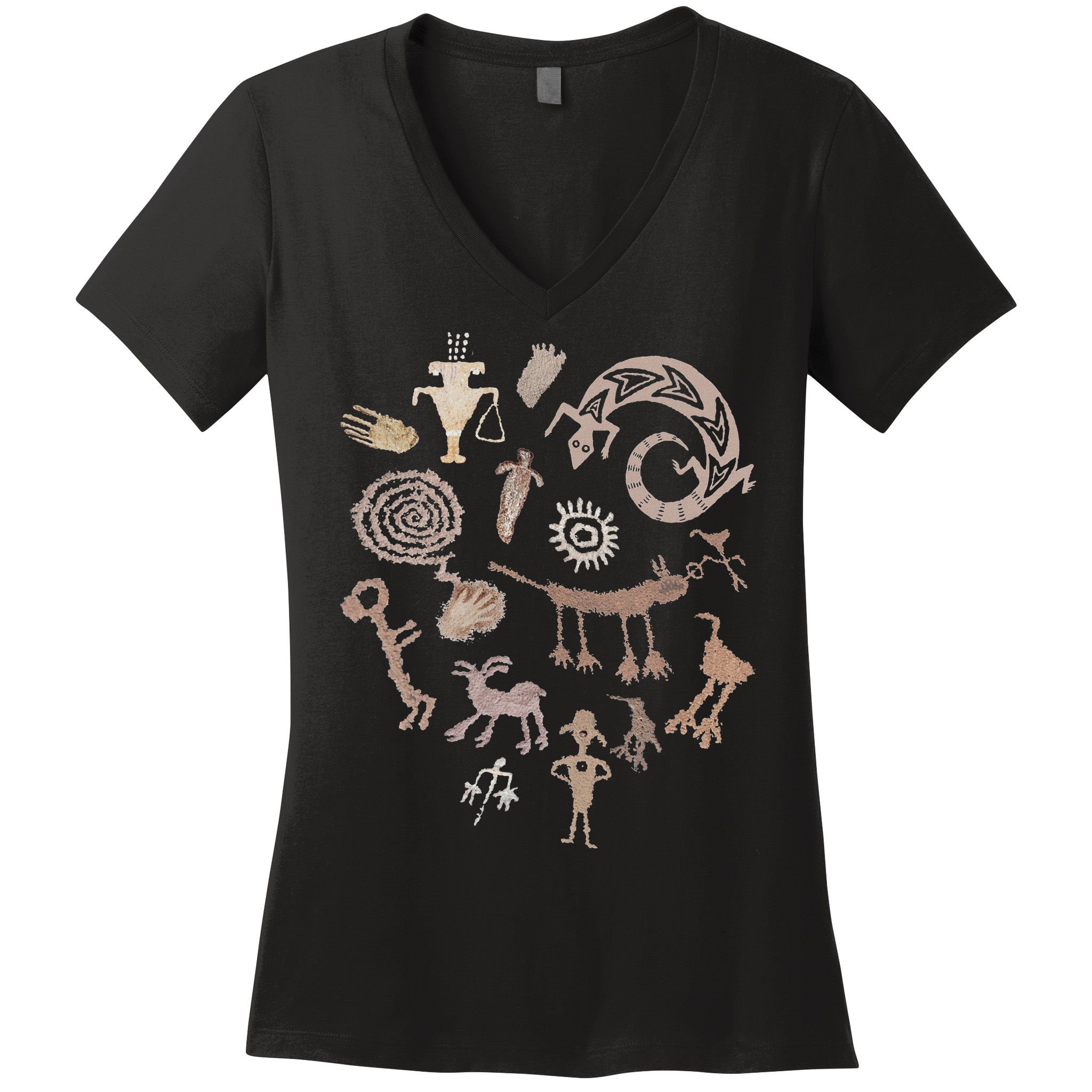 Multiple Petroglyphs! Rock Carvings. Women's V-Neck T-Shirt