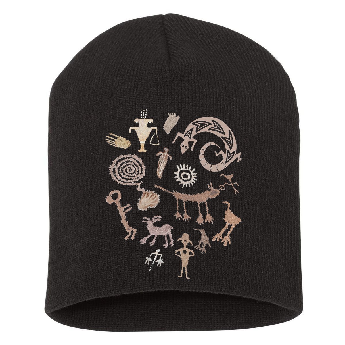 Multiple Petroglyphs! Rock Carvings. Short Acrylic Beanie