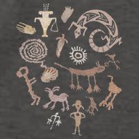 Multiple Petroglyphs! Rock Carvings. Vector Backpack