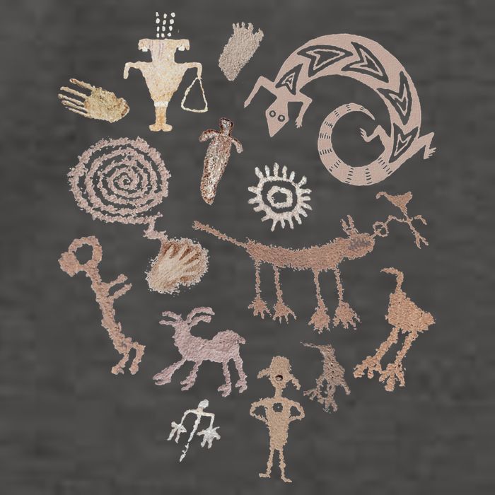 Multiple Petroglyphs! Rock Carvings. Vector Backpack