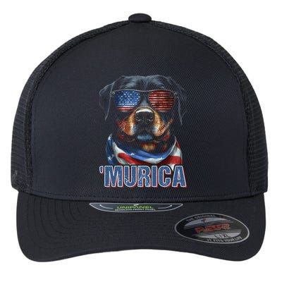 Murica Patriotic Rottweiler 4th Of July Dog Flexfit Unipanel Trucker Cap