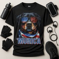 Murica Patriotic Rottweiler 4th Of July Dog Cooling Performance Crew T-Shirt