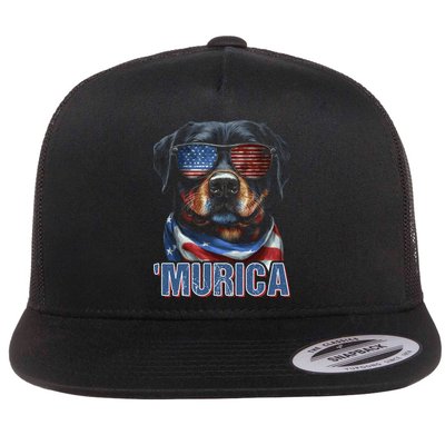 Murica Patriotic Rottweiler 4th Of July Dog Flatbill Hat