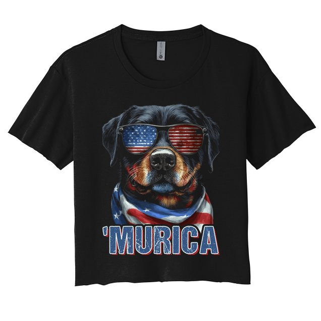 Murica Patriotic Rottweiler 4th Of July Dog Crop Top
