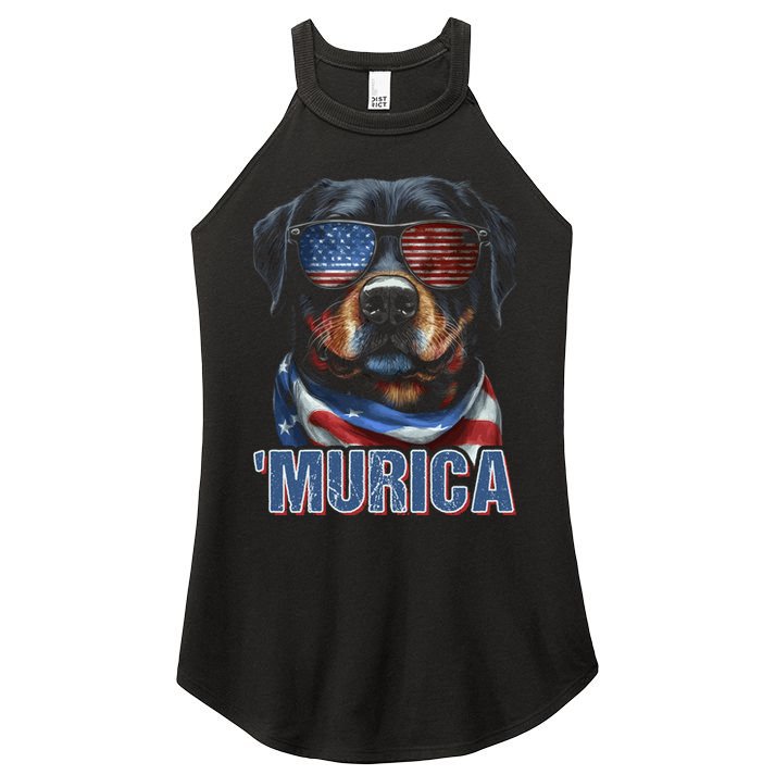 Murica Patriotic Rottweiler 4th Of July Dog Women's Perfect Tri Rocker Tank