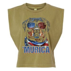 Murica Patriotic Rottweiler 4th Of July Dog Garment-Dyed Women's Muscle Tee