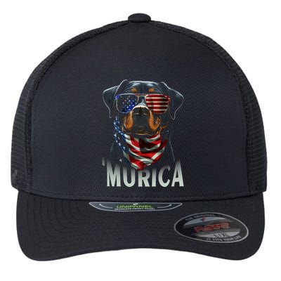 Murica Patriotic Rottweiler 4th Of July Dog Flexfit Unipanel Trucker Cap