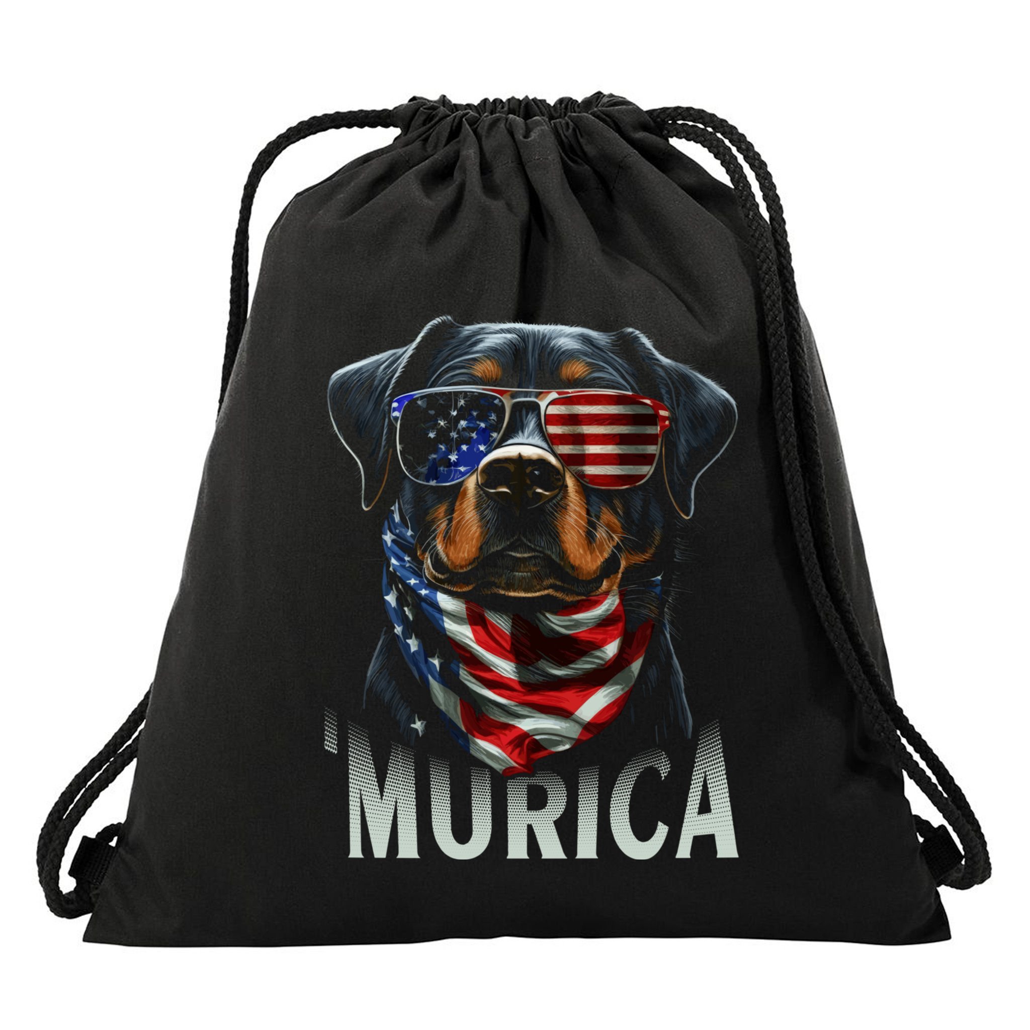 Murica Patriotic Rottweiler 4th Of July Dog Drawstring Bag