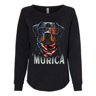 Murica Patriotic Rottweiler 4th Of July Dog Womens California Wash Sweatshirt