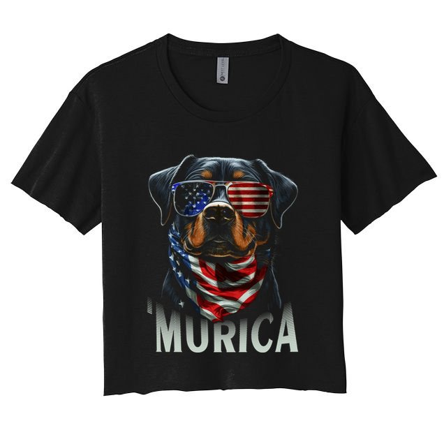 Murica Patriotic Rottweiler 4th Of July Dog Crop Top