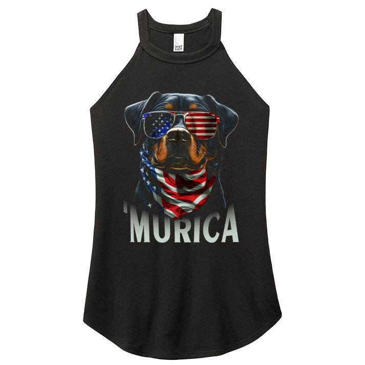 Murica Patriotic Rottweiler 4th Of July Dog Women's Perfect Tri Rocker Tank