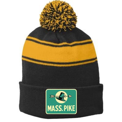 Mass Pike Road Sign Massachusetts Turnpike Route 90 Stripe Pom Pom Beanie