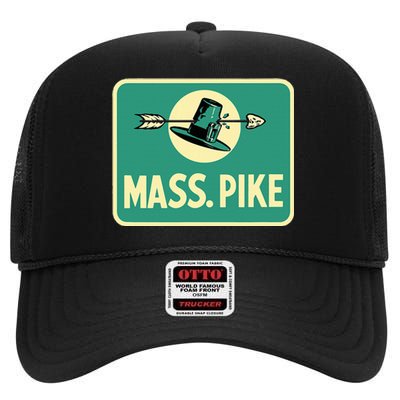 Mass Pike Road Sign Massachusetts Turnpike Route 90 High Crown Mesh Back Trucker Hat