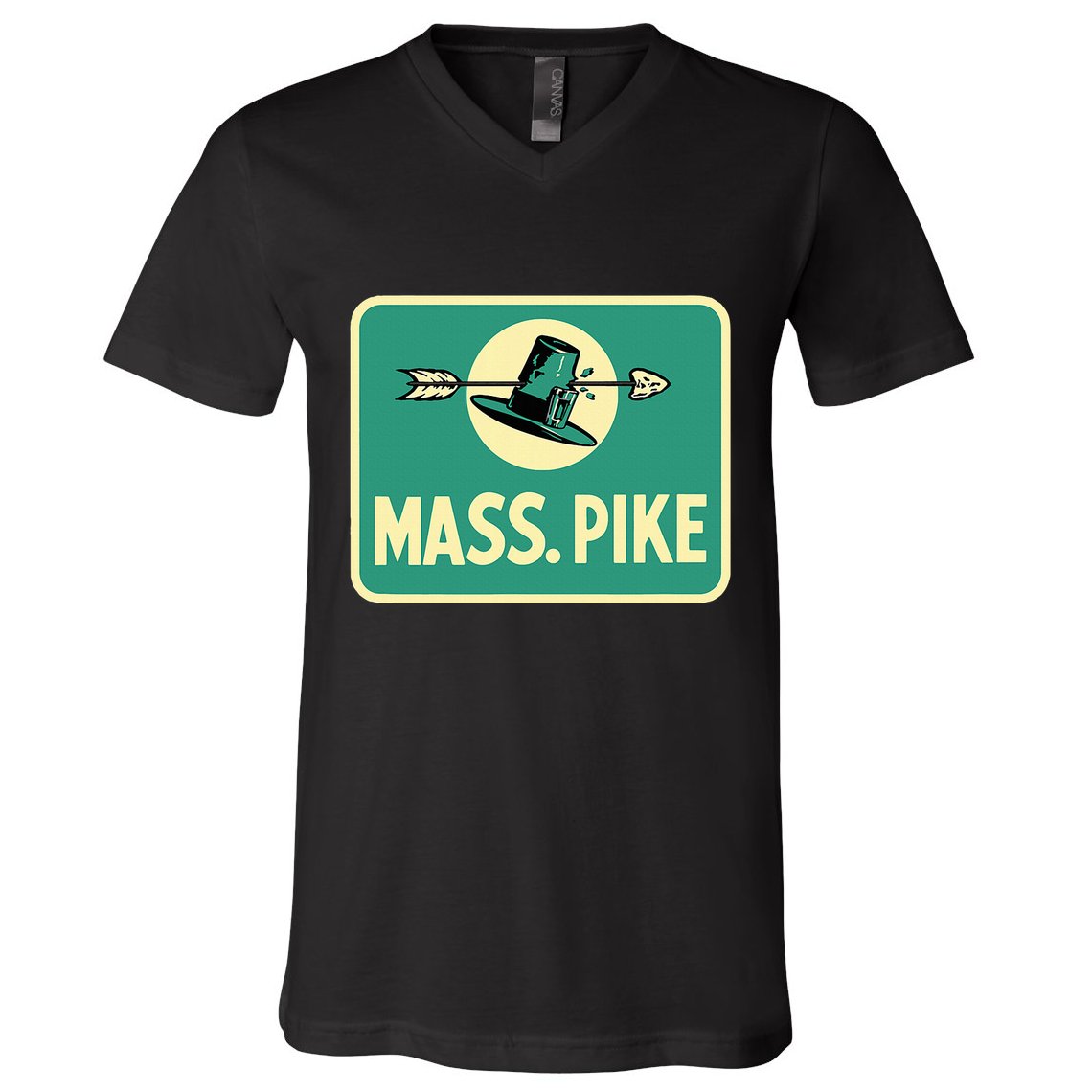 Mass Pike Road Sign Massachusetts Turnpike Route 90 V-Neck T-Shirt