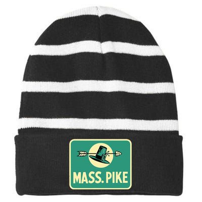 Mass Pike Road Sign Massachusetts Turnpike Route 90 Striped Beanie with Solid Band