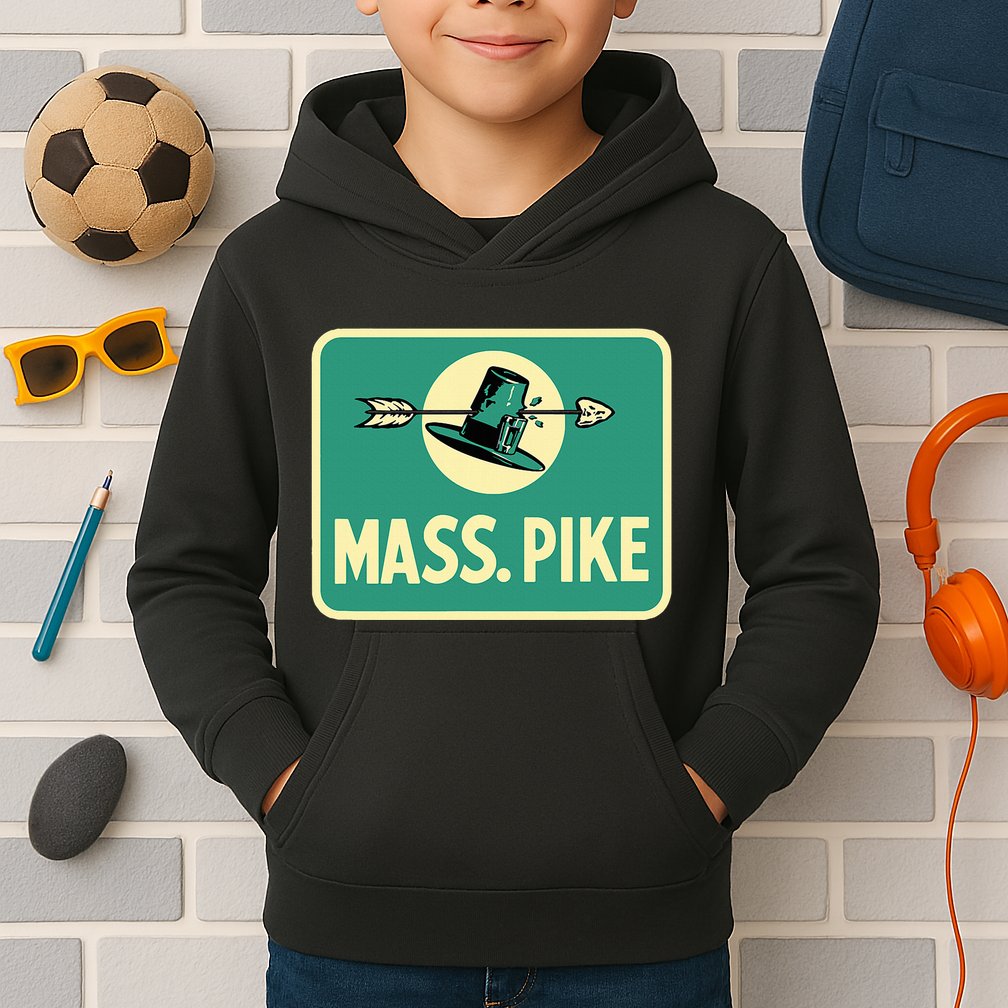 Mass Pike Road Sign Massachusetts Turnpike Route 90 Kids Hoodie