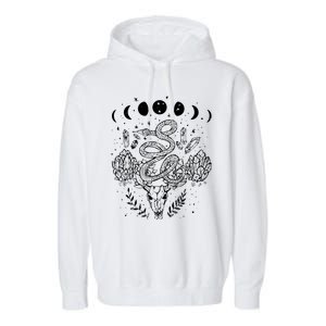 Moon Phases Snake And Crystals Gothic Punk Garment-Dyed Fleece Hoodie