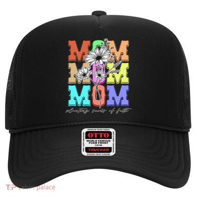 Mom Planting Seeds Of Faith Retro Floral Christian Mother High Crown Mesh Back Trucker Hat