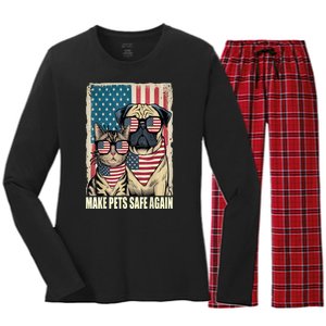 Make Pets Safe Again Trump Harris Debate Eating The Dogs Cat Gift Women's Long Sleeve Flannel Pajama Set 