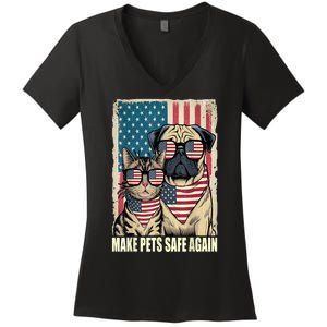 Make Pets Safe Again Trump Harris Debate Eating The Dogs Cat Gift Women's V-Neck T-Shirt