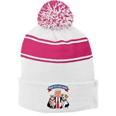 Make Pets Safe Again Cats And Dogs 2024 Trump Harris Debate Stripe Pom Pom Beanie