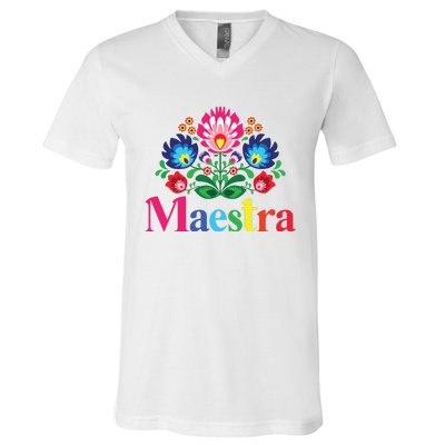 Maestra Proud Spanish Teacher Bilingual Teacher Latina V-Neck T-Shirt