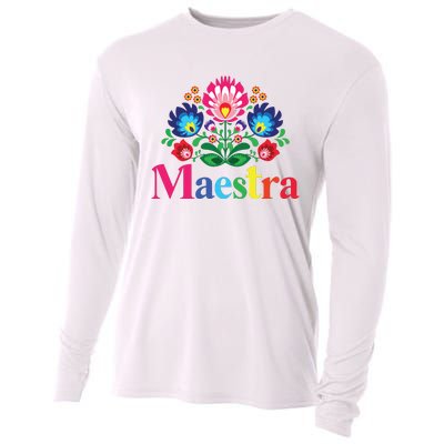 Maestra Proud Spanish Teacher Bilingual Teacher Latina Cooling Performance Long Sleeve Crew