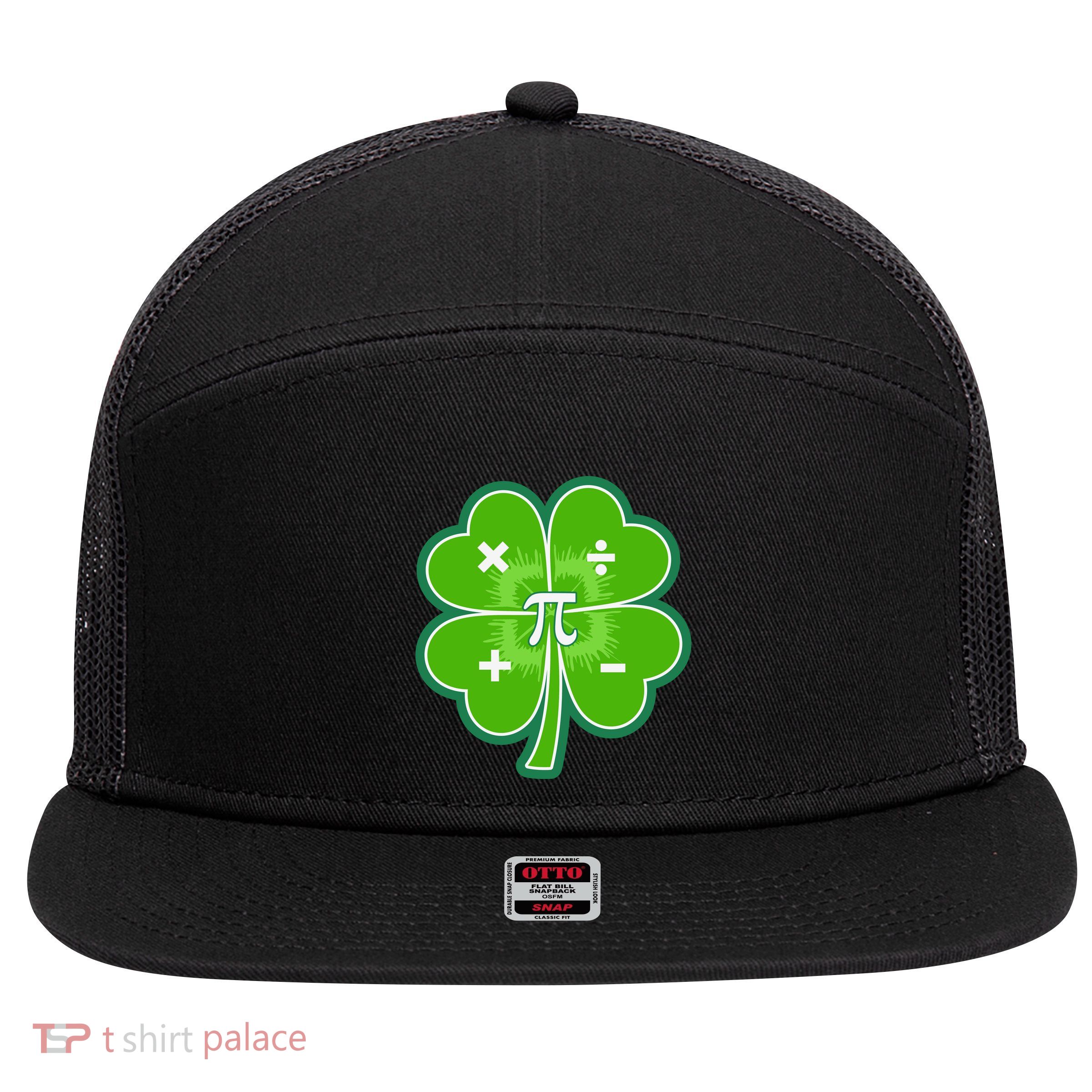 Math Pi Shamrock St Patricks Day 7 Panel Mesh Trucker Snapback Hat