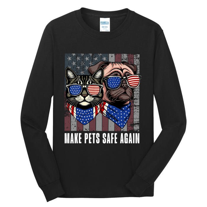 Make Pets Safe Again Trump Harris Debate Eating The Dogs Cat Vintage Tall Long Sleeve T-Shirt