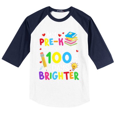 My Pregiftk Students Are 100 Days Brighter 100th Day Of School Cool Gift Baseball Sleeve Shirt