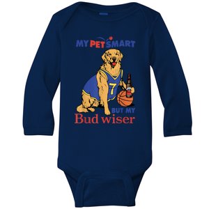 My Pet Smart But My Bud Wiser Funny Dog Lover Baby Long Sleeve Bodysuit