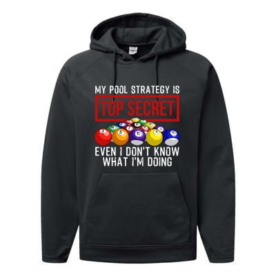 My Pool Strategy Is Top Secret Funny Billiard Player Performance Fleece Hoodie